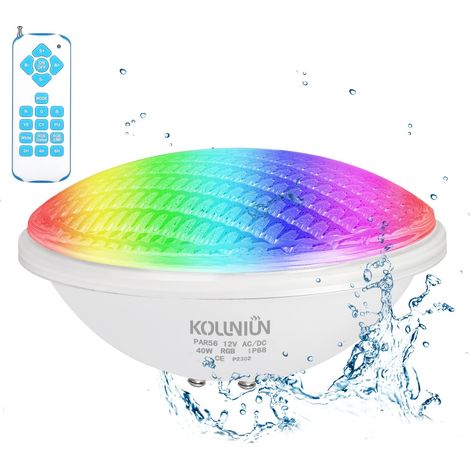 Eclairage Piscine LED Lumières Sous-Marines, PAR56 Lampe Piscine Projecteur, LED Submersible Piscine, 40W-RGB Avec Télécommande Pool Light, 12V AC/DC IP68 Lampe de Etanche