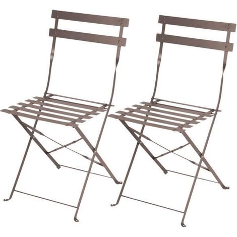 Lot de 2 chaise de jardin pliable à dossier haut en métal taupe - Longueur 46 x Profondeur 42 x Hauteur 80 cm -JUANIO (1/3)