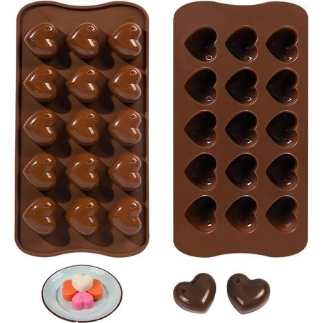 Molde de silicona para chocolate con forma de corazón, 15 cavidades, revestimiento antiadherente, molde para bombones, bandeja de goma para cubitos de hielo.