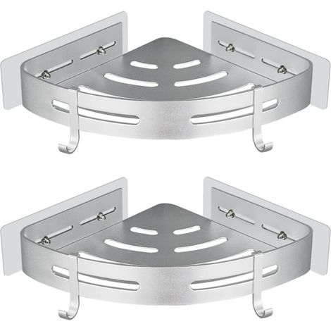 Étagère de rangement de douche adhésive sans perçage, étagère de rangement murale triangulaire, argent, 2 pièces, charge 15 kg (1/5)