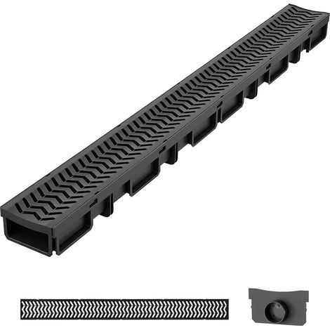Caniveau de Drainage Linéaire Extérieur 1005x103x62 mm Lot de 5 PEHD, Caniveau avec Grilles et Embouts, Système de Drainage pour Allée, Terrasse, Piscine, Jardin, Cour, Garage et Trottoir, Noir (1/5)