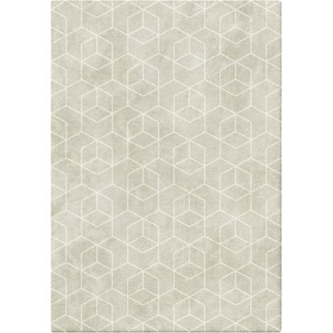 Tapis salon et chambre 200x290 gris et crème rectangle tissé motif abstrait LUCEN 8 (1/3)