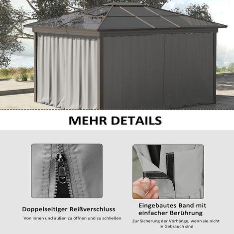 Rideau de rechange pour tonnelle, lot de 4, pour tonnelles 3x3m, 302x205cm, gris clair (1/4)