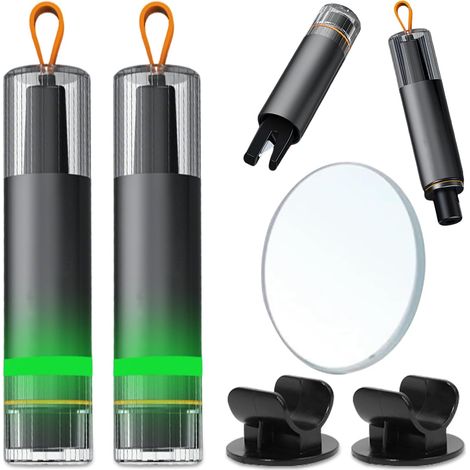 2 pièces Brise-Verre pour Voiture, 2-en-1, Brise-Verre et Ceinture, Marteau pour Voiture, pour Voitures, Bus et Autres Véhicules (Comprend une base de rangement et un verre de test) (1/5)