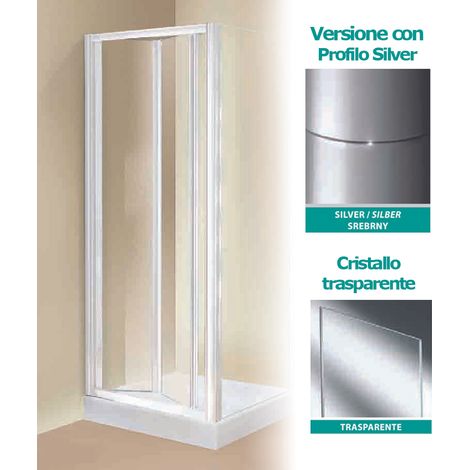 Porta doccia a soffietto tris s 85 profilo silver cristallo trasparente