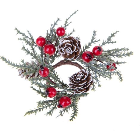 Ghirlanda giro candela con Bacche ed aghi di Pino -9 cm (1/5)