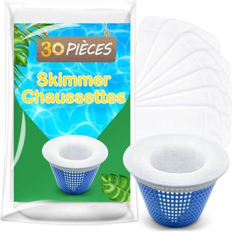 Chaussette Skimmer Piscine 30 Pièce, chaussette piscine, Prefiltre Skimmer Nylon Élastique avec Maillage Ultra-Fin (1/4)