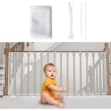 Kindersicherheitsnetz, Babysicherheitsnetz für Balkon und Treppe, 300 x 90 cm (L x H), Treppenschutzgitter aus Netzgewebe für Katzen und Spielzeug, weiß, dick (1/5)