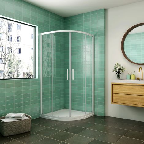 Mamparas de ducha Semicircular Puerta Corredera Gris Mate 5mm 90x90x185cm + Plato de Ducha (1/5)