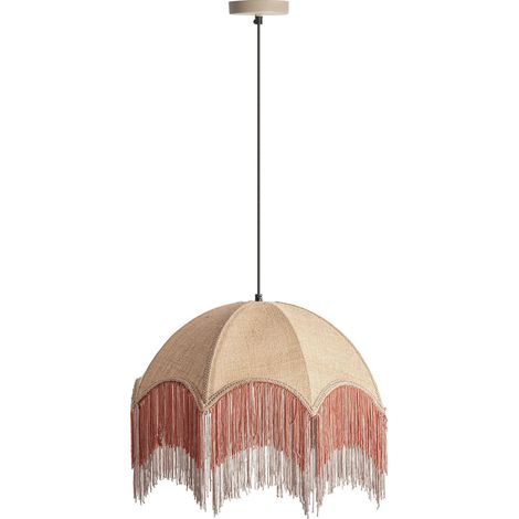 Lustre suspendu en jute style provençal finition sablée beige - Beige naturel jute sablé (1/4)