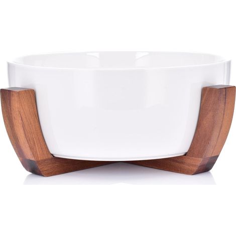 Saladier élégant de 24 cm avec base en bois d'acacia duka (1/4)