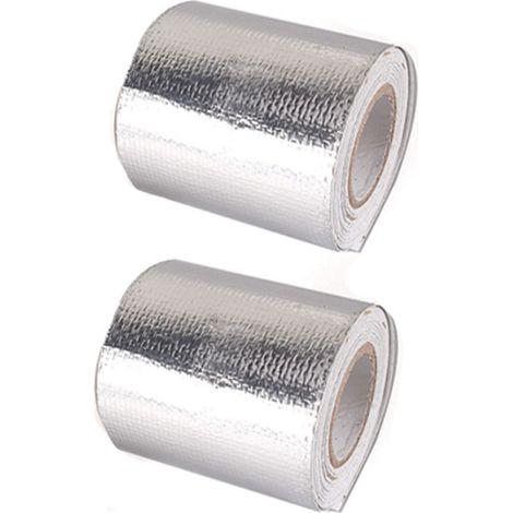 Lot de 2 rubans isolants thermiques réfléchissants en fibre de verre et feuille d'aluminium pour tuyaux de système d'échappement automobile, 5 cm (2 pouces) de large, 10 m (32,8 pi), couleur argent. (1/5)