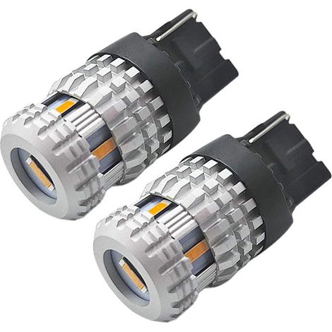 Lot de 2 ampoules LED 7440 Jaune ambre 10-30 V T20 7441 W21W Super lumineuses 1860 6SMD Chipsets LED de remplacement pour feux clignotants