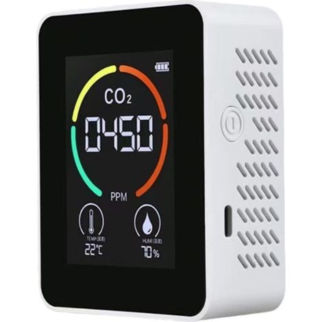 1 détecteur CO2, écran LCD couleur, mesure température et humidité, affichage visuel par code couleur, pour maison bureau salle de sport voiture (1/5)