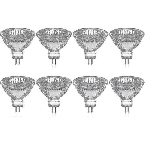 Lotto di otto lampadine alogene GU5.3 MR16 35 W 12 V dimmables, bianco caldo 2800 K, 400 lumen, con diffusore in vetro. (1/5)