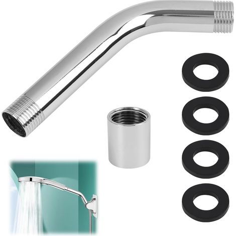 Rallonge de pommeau de douche, extension en acier inoxydable 15 cm avec écrou en cuivre 27 x 24 mm et 4 anneaux d’étanchéité, compatible bras de douche (1/5)