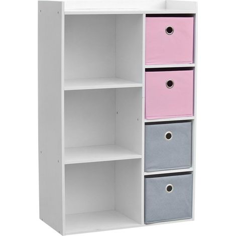 Armoire à 3 niches et 4 tiroirs, panneaux de particules, multicolore, 31 x 10,5 x 97 cm (1/2)