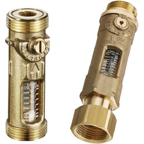 Vanne d'équilibrage avec affichage du débit DN25 – Débit 5-40 l/min – Longueur 143 mm – Filetage mâle G1 – Tube gradué en laiton – Afriso