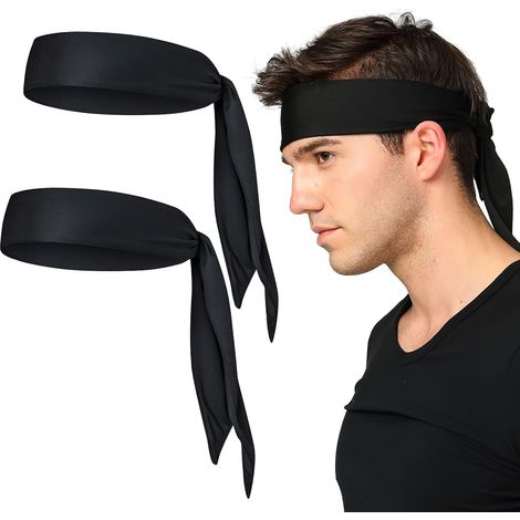 Conjunto de 2 diademas para hombre y mujer, diadema deportiva para sudar, cinta para el cabello deportiva, diadema deportiva negra para correr, tenis y fitness. (1/5)