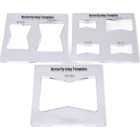 Lot de 3 gabarits incrustation papillon acrylique durci transparent pour marqueterie réparation meuble bois (1/5)