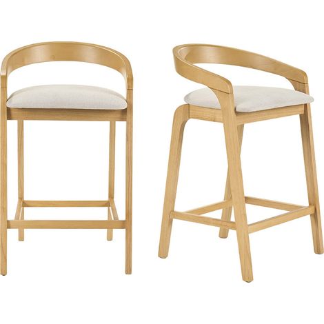 Taburetes de bar de tela efecto terciopelo texturizado beige y madera clara H68 cm (lote de 2) PULSO (1/5)
