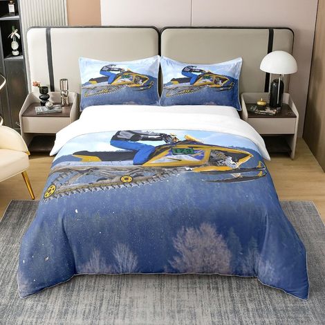 Modèle de motoneige Coton Housse de Couette 140x200cm Neige Montagne Paysage Enfants Garçons Filles Adolescents Hiver Sports saisonniers Literie Set Sport thème Ensemble de Literie - 140 x 200 cm + 1  (1/5)