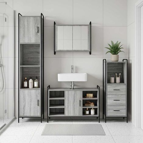 vidaXL Juego de Muebles de Baño 4 uds. Sonoma gris 40 x 36 x 181 cm (1/5)
