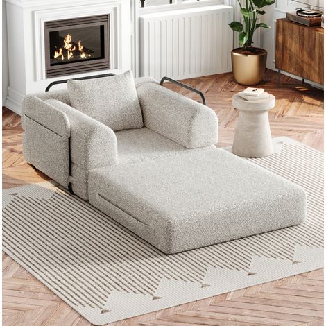 Poltrona letto 2 in 1 in ciniglia con contenitore nel bracciolo e triplo telaio in metallo, kaki (1/5)