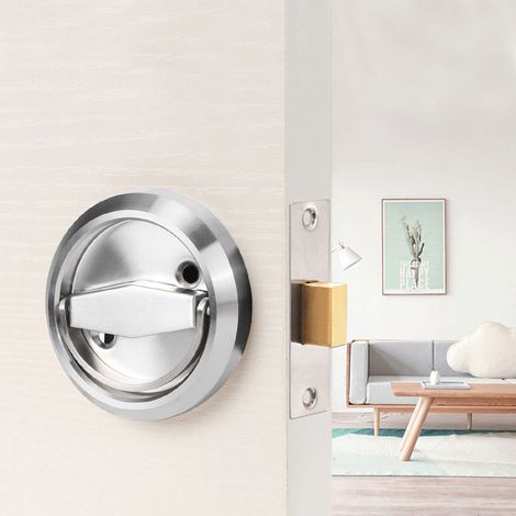 Serrure double face pour salle de bain, poignée annulaire en acier inoxydable 304, accessoires de serrure de porte (argentée (avec serrure)) (1/5)