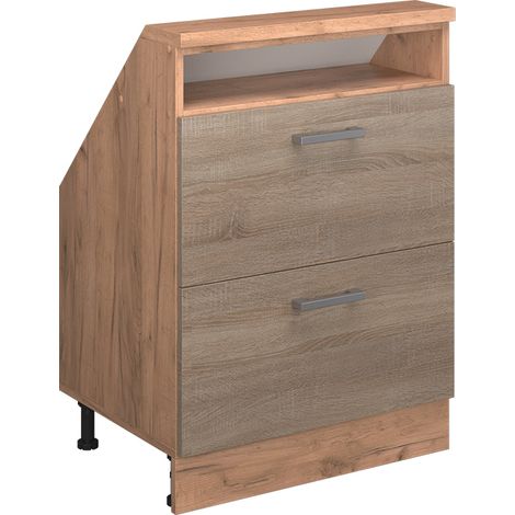 Dachschrägenschrank Rion, Sonoma/Goldkraft Eiche, mit 2 Schubladen, Vicco