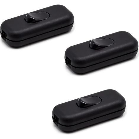 Interrupteur unipolaire - Lot de 3 - Noir robuste - Bascule ON/OFF 2A 250V - Pour lampes de table et chevet - Design italien (1/5)