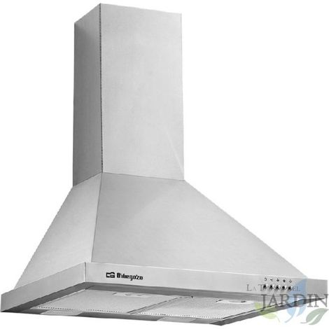 Cappa decorativa in ACCIAIO INOX Orbegozo.  Motore da 190 W.  Classe energetica B. 3 livelli di potenza.  2 filtri.  Larghezza: