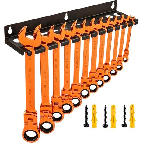 Support pour clés 12 fentes en fer robuste et gain de place Organisateur Pour Clés Mixtes pour tournevis, douilles, clé hex, cliquet, pinces, cutter, maison, garage, atelier (1/5)