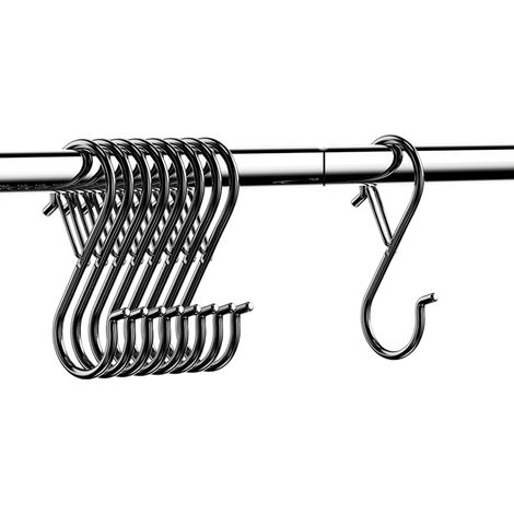 10 appendiabiti antivento a forma di S, neri, per cucina, camera da letto, bagno e balcone. (1/3)