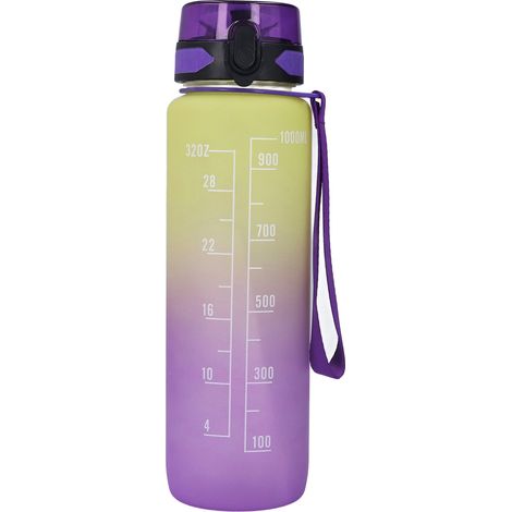 Gourde 1000 ml portable dégradé givré sport bouchon rebond espace autocollant cordon violet couvercle dégradé (1/5)