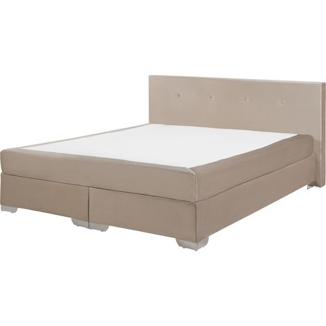 Cama continental tapizada beige 160 x 200 cm con colchón y cabecero bajo Consul