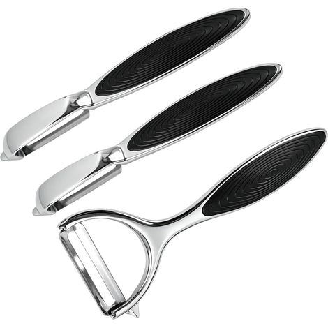3PCS Eplucheur pomme de terre acier inoxydable avec lame pivotante, poignée ergonomique antidérapante, parfait pour carottes, poires, concombres et fruits variés (1/5)