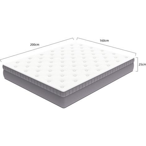Materasso 160x200x25 cm bianco antico in foam e molle insacchettate a 7 zone con sostegno perimetrale (1/2)