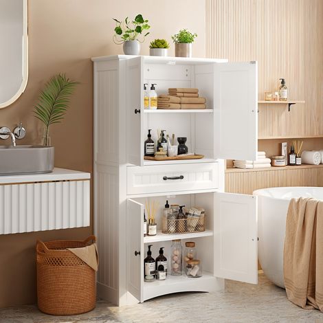Bealife Badezimmer-Staumöbel Modular Moderner Schrank 130cm 2 Türen 1 Schublade Verstellbare Regale Weiß 73x31x130cm