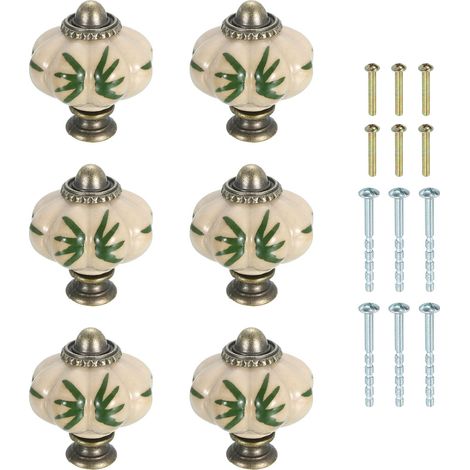 6Pcs Boutons En Céramique 35mm/1.38" Feuilles Vertes (1/5)