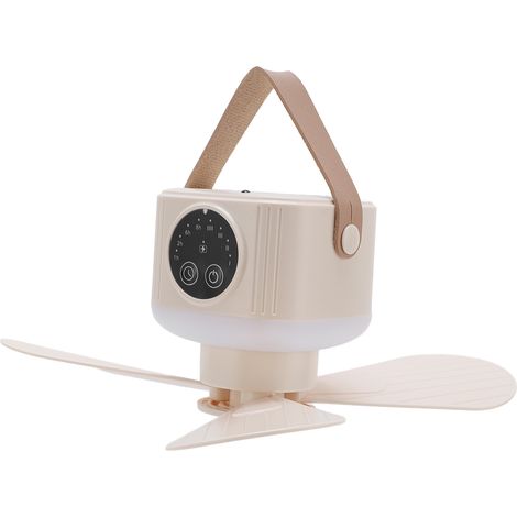 Ventilateur de plafond multifonctionnel avec éclairage, télécommande rechargeable, idéal pour le camping et les activités de plein air, couleur crème. Convient également pour les chambres d'enfants. (1/5)