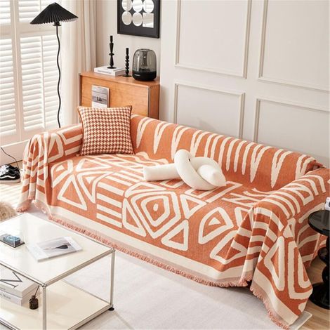 Bardusch-Grande couverture réversible style bohème pour canapé 1-4 places, décorative, orange, 180x300 cm (1/5)