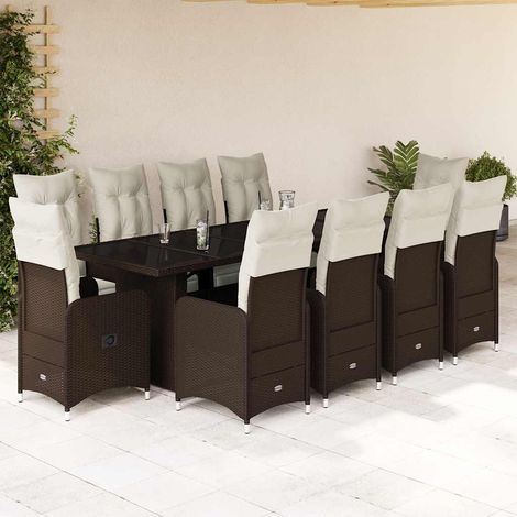 11-tlg. Garten-Bistro-Set mit Kissen Braun Poly Rattan vidaXL (1/5)