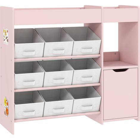 Meuble rangement enfant - Rose - Étagère de rangement avec 9 tiroirs en tissu et placard - Pour jouets, chambre d'enfant - Design pratique et gain de place (1/5)