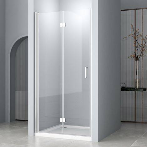 WDWRITTI Duschtür Falttür 90x195cm Nischentür aus Klarglas Duschabtrennung Duschkabine Falttür Nische Drehfalttür Dusche 6mm NANO ESG Glas Faltbar Duschwand Duschtrennwand