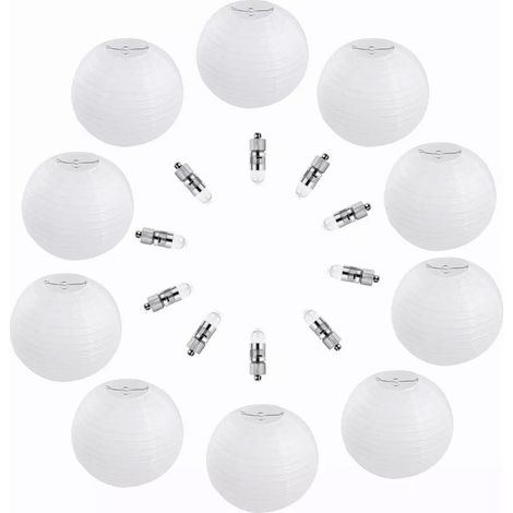 Lanternes chinoises en papier blanc, lanternes rondes décoratives avec 10 lumières LED pour la décoration de mariages et de fêtes de Noël (1/5)