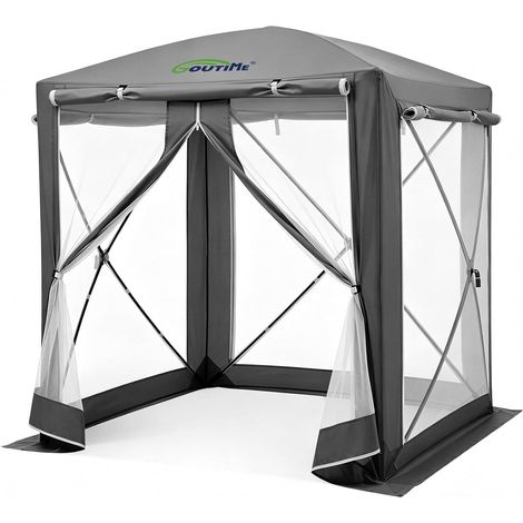 Tonnelle Pliante 150x150x190 cm, Protection 2-en-1 Contre Insectes Imperméable avec protection solaire, tente de jardin pour camping et terrasse extérieure (Gris) (1/5)