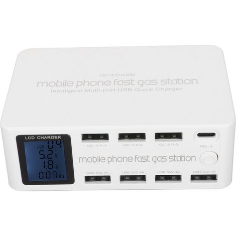Station de charge USB 100 W à 8 ports avec écran LCD pour smartphones et tablettes, prise européenne WLX 818D (100-240 V). (1/5)
