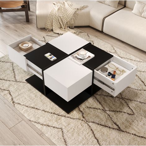 Tavolino da caffè 70x70x35.5 cm nero e bianco in pannelli di particelle con 2 cassetti (1/5)