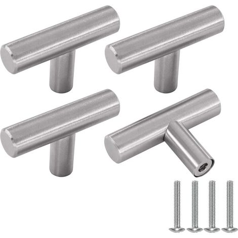 Poignée Meuble, Argent Boutons de Portes Pour Placards en Acier Inoxydable 4 Pièces Bouton de Meuble Cuisine Vintage avec Vis pour Commode, Armoire (1/4)